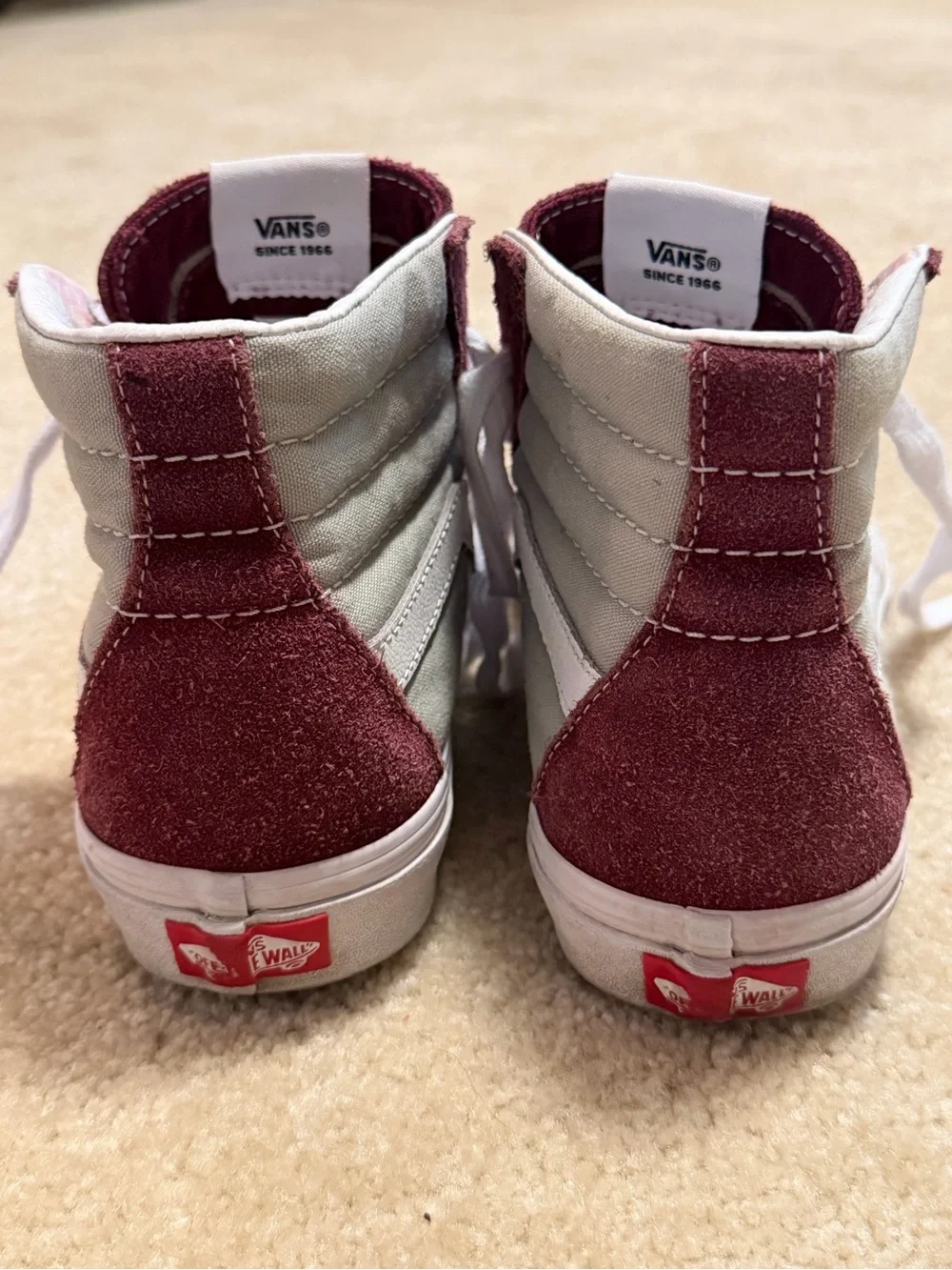 Vans High-Top Sneakers in Burgundy and Gray with White Stripe